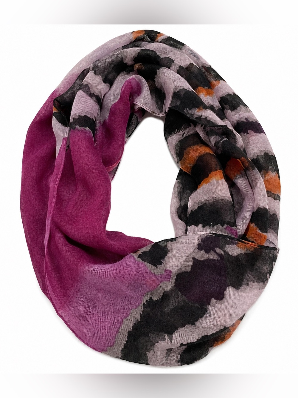 Infinity Scarf Purple Gray Abstract Print Lightweight Loop Scarf Boho Chic